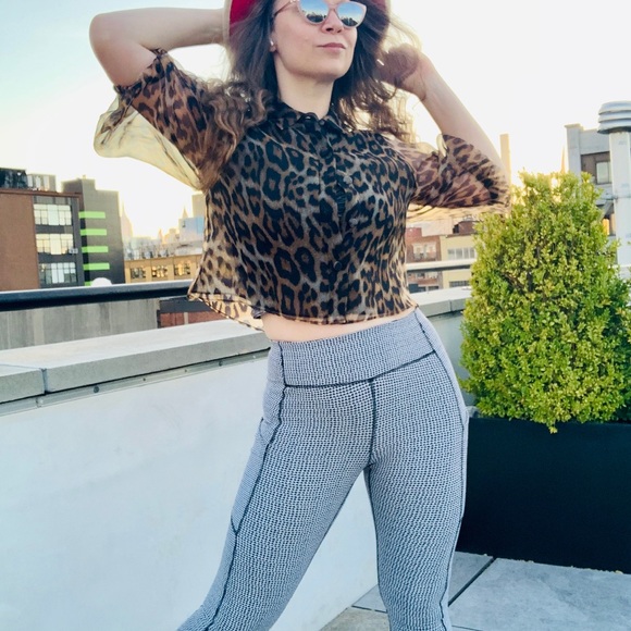 Zara Transparent Leopard Puff Sleeve Crop Blouse - Picture 10 of 16